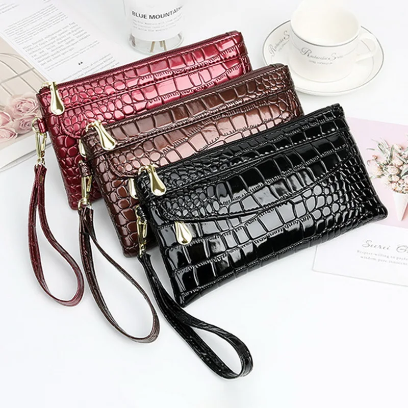 1pc Fashion Women'S Wallet Solid Color Crocodile Pattern Card Wallet Clutch Purse Phone Clutch Wallet For Women Ladies