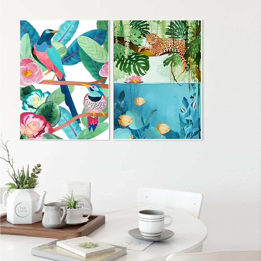 Гепард верблюд леопард попугай джунгли скандинавские постеры и принты настенная