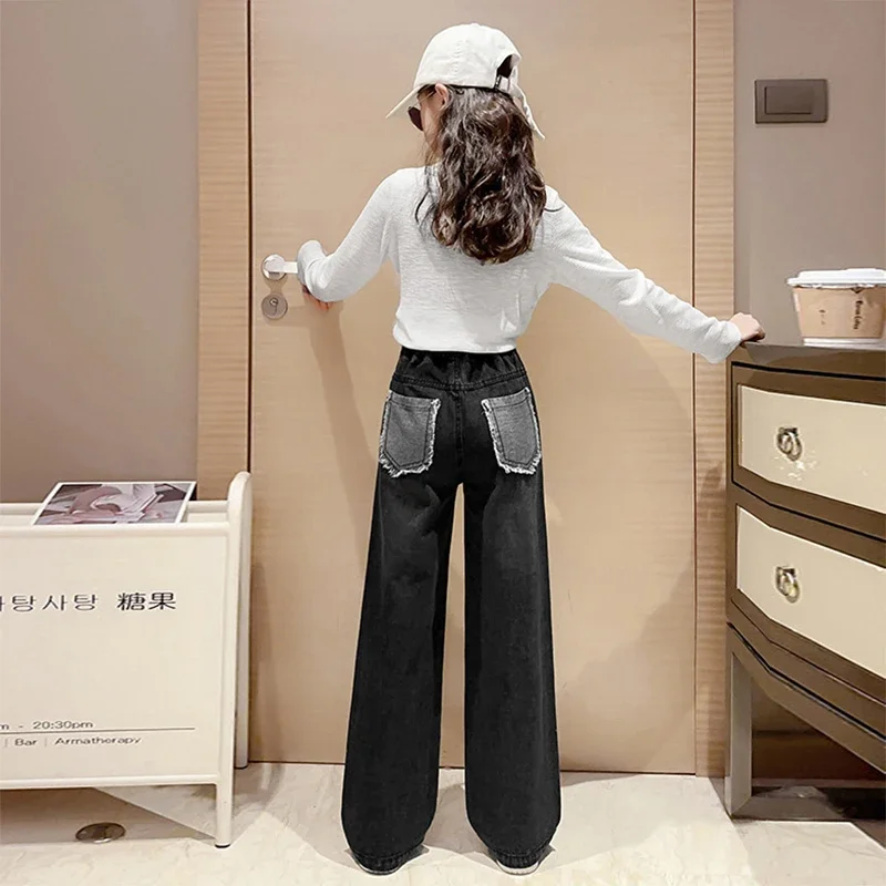 Новая мода для девочек-подростков джинсовые широкие брюки детские