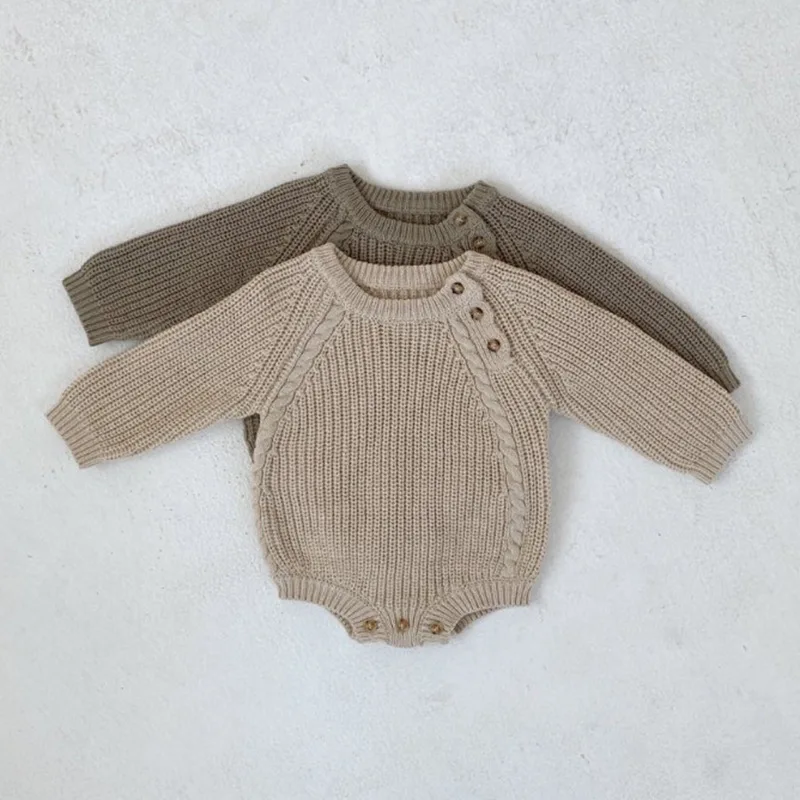 

Kids Clothing 2022 Autumn Baby Climb Long Sleeve Sweater Triangle Bodysuits Rompers Boy Girls Knitting Jumpsuits Outfit