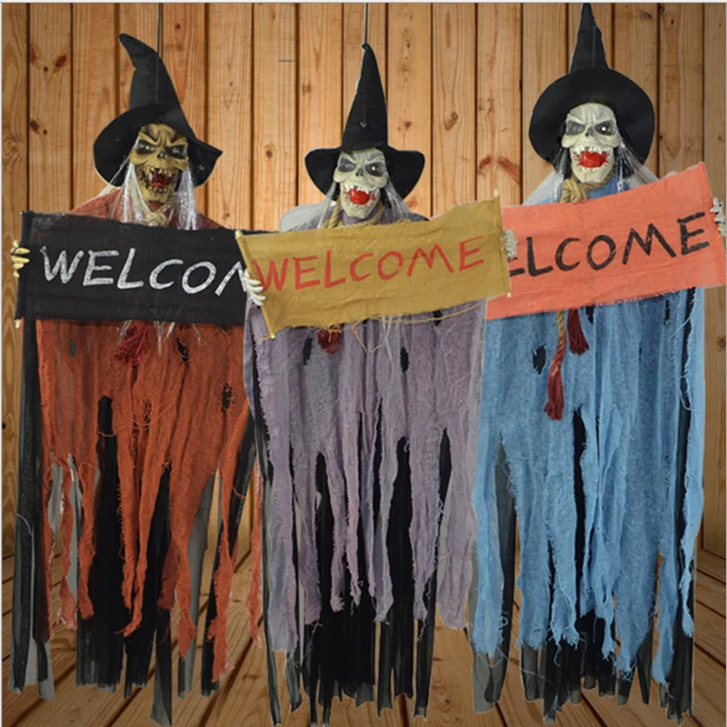 

Halloween Witch Hanging Ghost Props Pendent Luminous Scream Skeleton Terror Electric Voice Control Toy Bar Home Door Decoration