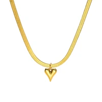 new trendy love heart charm necklaces for womenupscale gold tone stainless steel flat snake chain choker collar jewelry