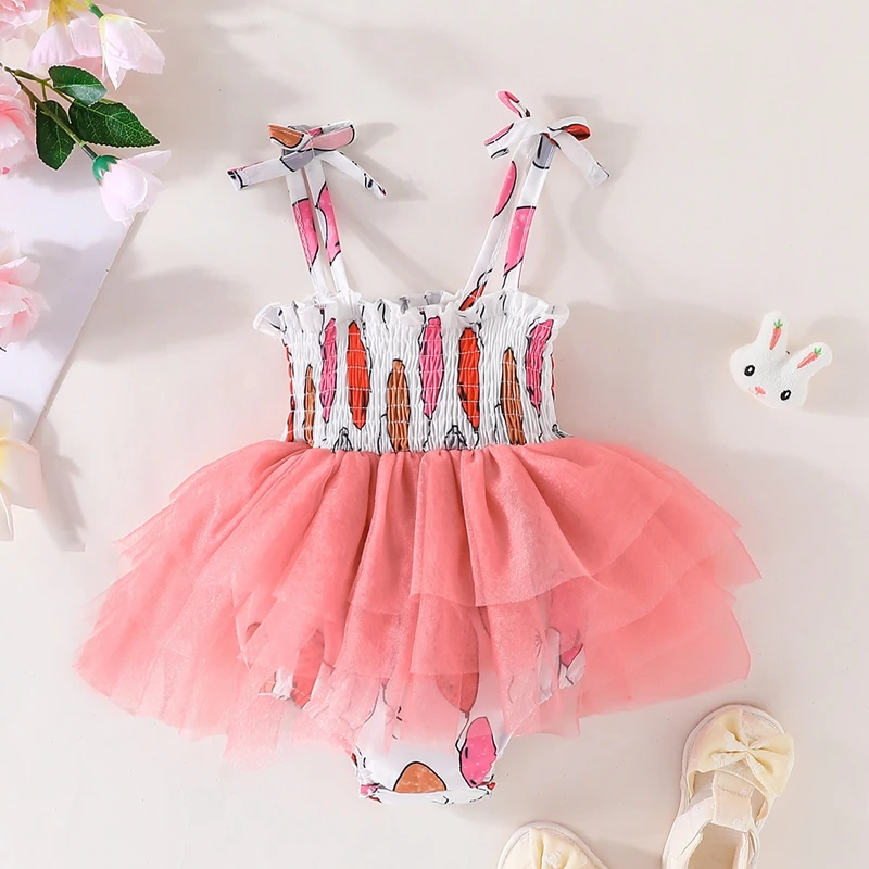 

Fashion Baby Girl Sleeveless Romper Dress Layered Mesh Balloon Summer Jumpsuit for Newborn Toddler Clothes Daily Bodysuits