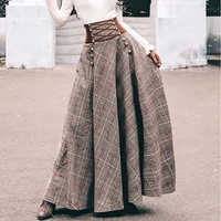 y2k chic vintage high waisted button design back lace up corset skirt women autumn winter thick a line long maxi wool skirts