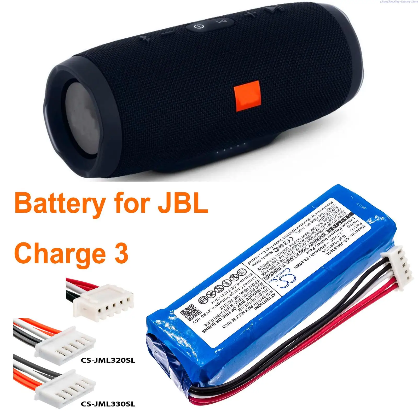 

Аккумулятор GSP1029102A на 6000 мАч (CS-JML330SL) для JBL Charge 3, дважды проверьте место 2 красных и 2 черных провода