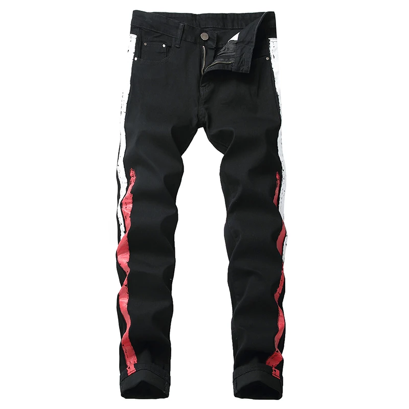

New Men Jeans Real Tube Casual Personality Denim Pants Trend