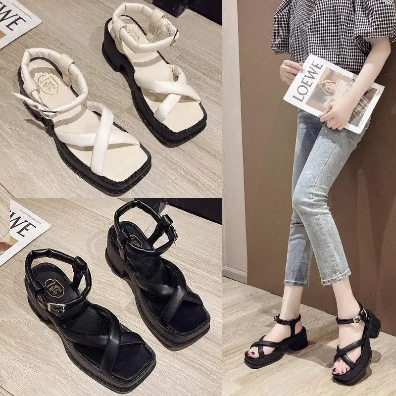 

Thick-soled All-match Sandals Women's 2021 Summer New Fashion One-word Buckle Waterproof Platform Open-toed Platform High Heels