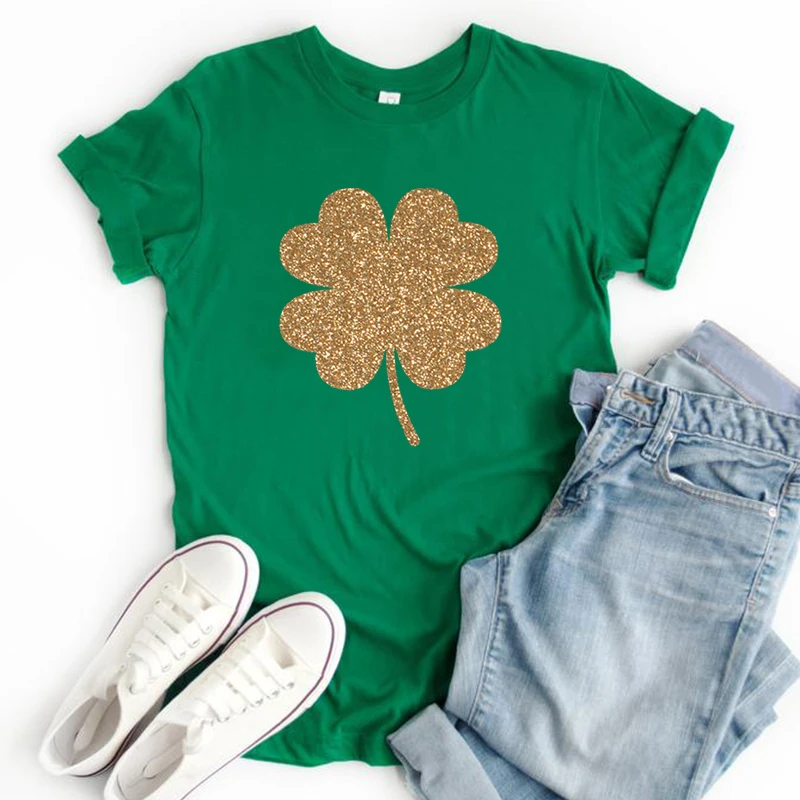 St Patricks Day Shirt Womens Irish Graphic Tees Oversized T Shirt Glitter Shamrock Tee St Patty's Day Clothes Classic