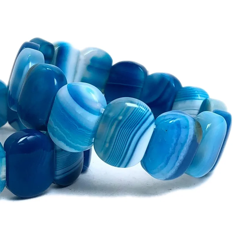 Браслет из агата 14x18 мм Квадратные бусины шелковые радужные полосы женский