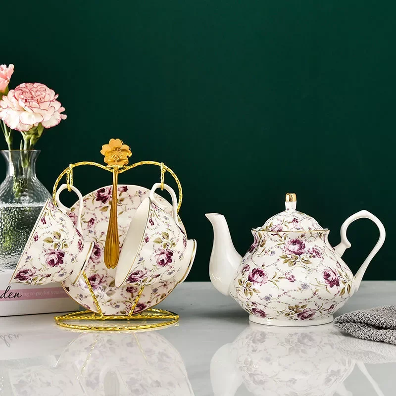 European Bone China Tea Set English Afternoon Tea Cup Set Teapot High-Grade Porcelain Coffee Pot 1 TeaPot 2 Cups and Saucers images - 6