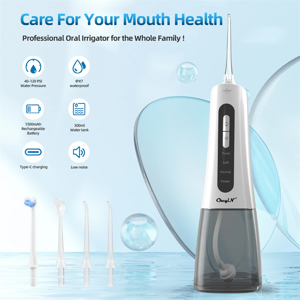 

CkeyiN Professional Oral Irrigator Cordless Water Dental Flosser Rechargeable Ultrasonic Teeth Cleaner Calculus Tartar Remover