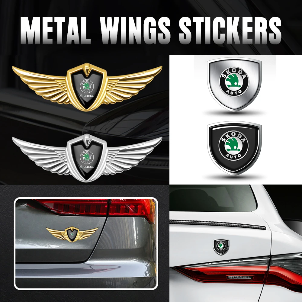 

1pcs Metal Car Body Emblem Grill Shield Wings Rear Trunk Side Fender Sticker For Skoda Fabia Kamiq Karoq Kodiaq Octavia Rapid