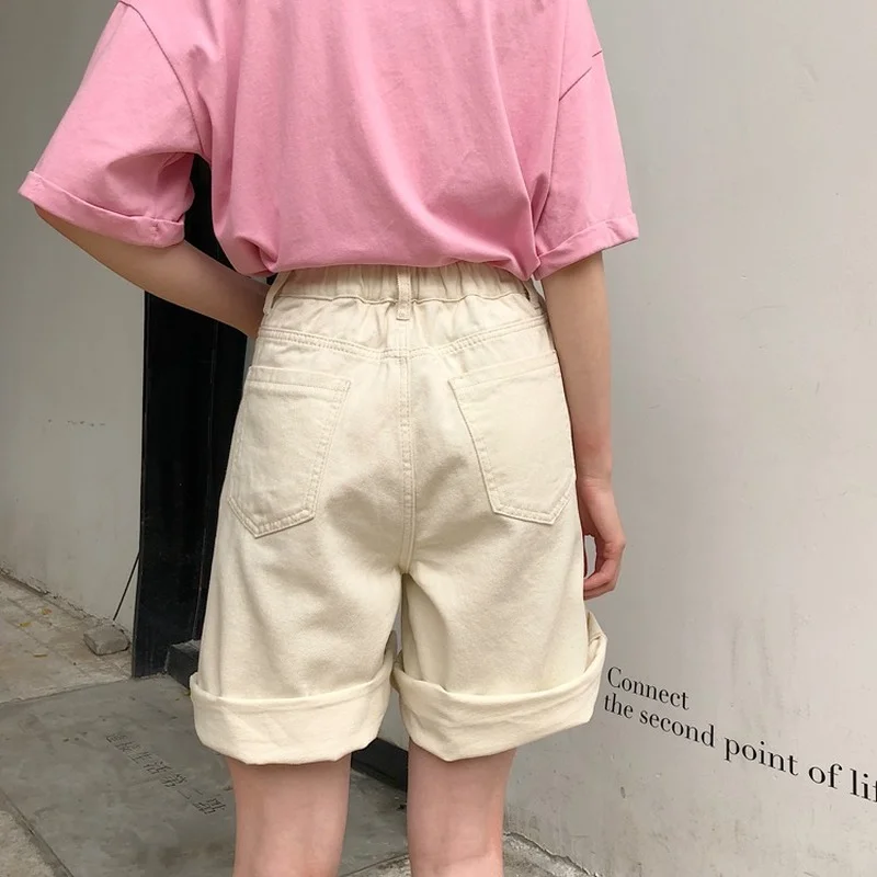 2021 Harajuku Summer Women High Waist Sweet Pink Shorts Soft Wide Leg Denim Shorts Japanese Girl All-Match Solid Casual Outfits