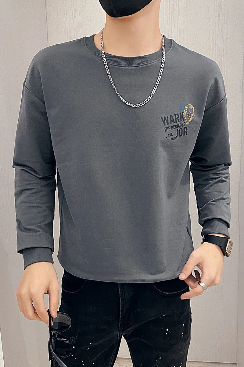 Джемпер мужской с круглым вырезом Приталенный топ пуловер Молодежная модная