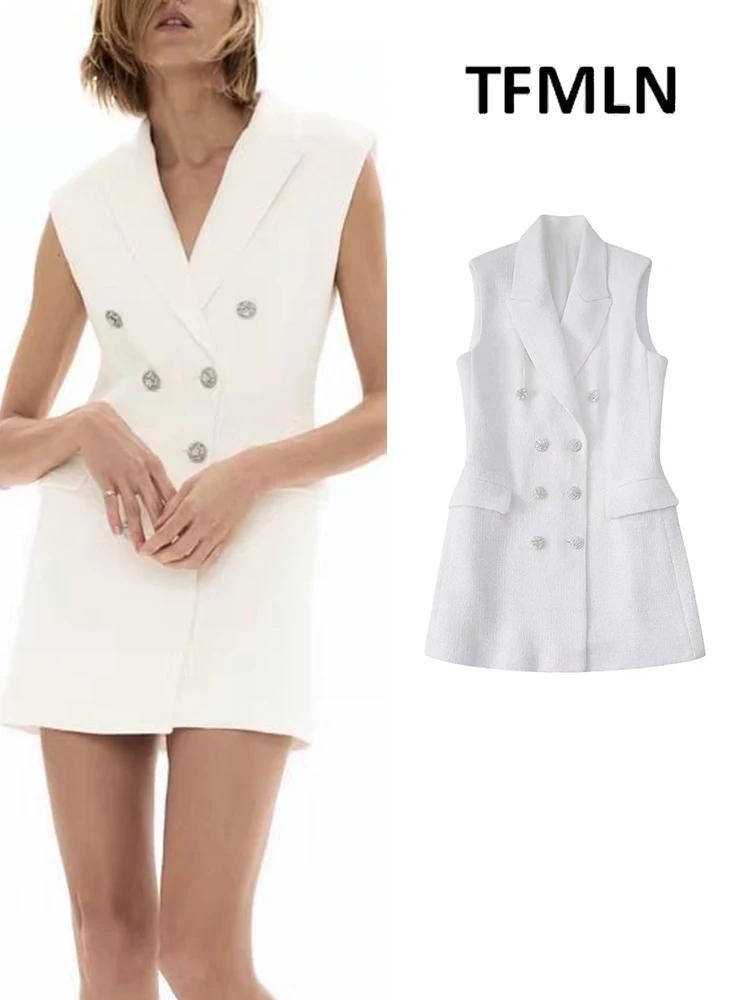 

Женский блейзер и жилет TFMLN, летнее элегантное вечернее вечерние с отложным воротником, Женский Повседневный мини-наряд без рукавов, 2022