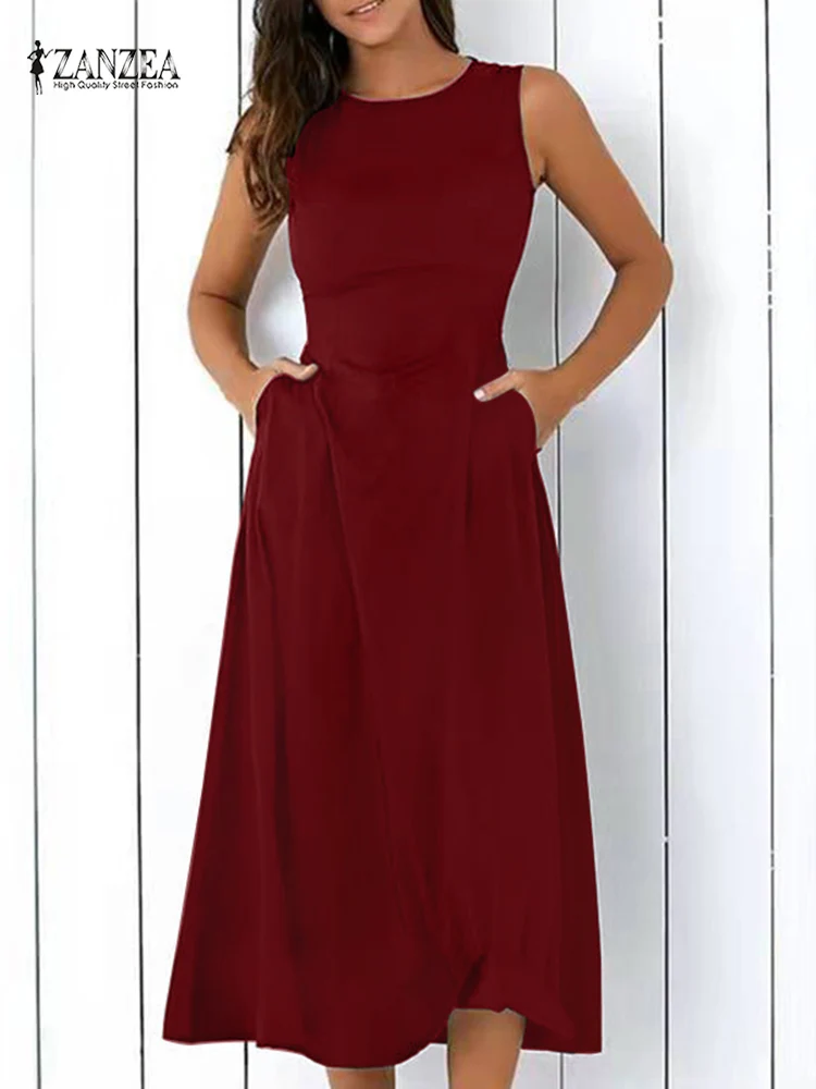 Платье ZANZEA женское летнее однотонное стильный Повседневный Элегантный