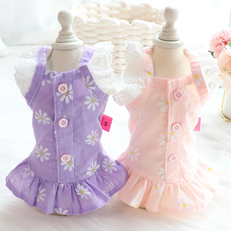 

Cute Daisy Flower Print Sling Dress For Small Medium Dog 2022 Spring Summer Pet Dog Clothes Princess Skirts Chihuahua Costumes