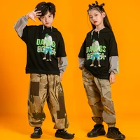 kid kpop hip hop clothing hoodie sweatshirt top streetwear camouflage cargo baggy pants for girl boy jazz dance costume clothes
