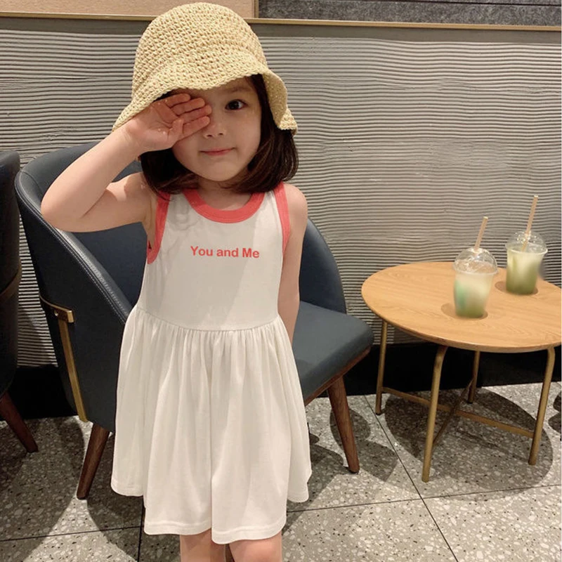 

2022 Summer Dresses Baby Girl Clothes Korean Casual Cute Letter Sleeveless Cotton Toddler Princess Dress Kids Clothing BC2282