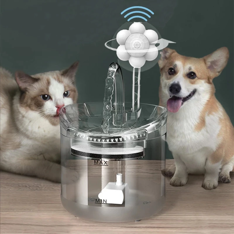 

2L Intelligent Cat Water Fountain With Faucet Dog Water Dispenser Transparent Drinker Pet Drinking Filters Feeder Motion Sensor