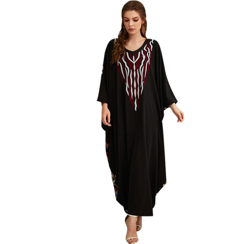 

Women's Loose Fit Muslim Abaya Fashion Comfort Long Bat Sleeve Floral Print Casual Dress Ethnic Apparels