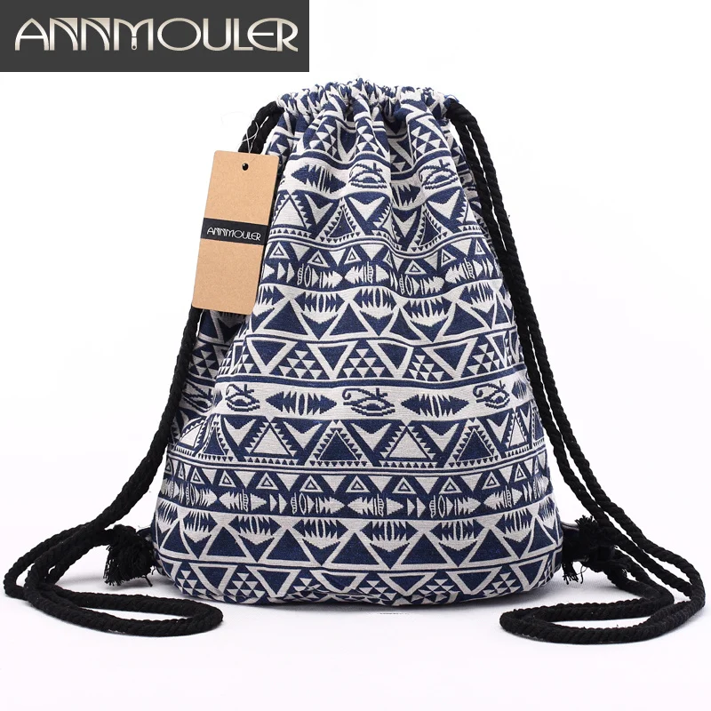 

Annmouler Vintage Bacpacks Women Aztec Chic Drawstring Backpack Gypsy Bohemian Hobo Bag Folk Tribal Ethnic Fabric String Bag