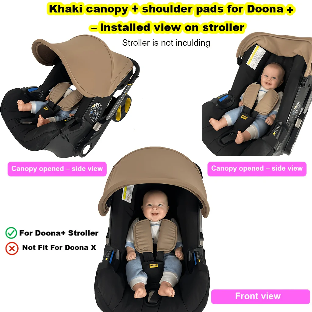 Фото Розовый/Черный/Хаки навес и подушечки для плеч для Doona – совместимы с автокреслом Doona+, солнцезащитным козырьком для детской коляски. №3