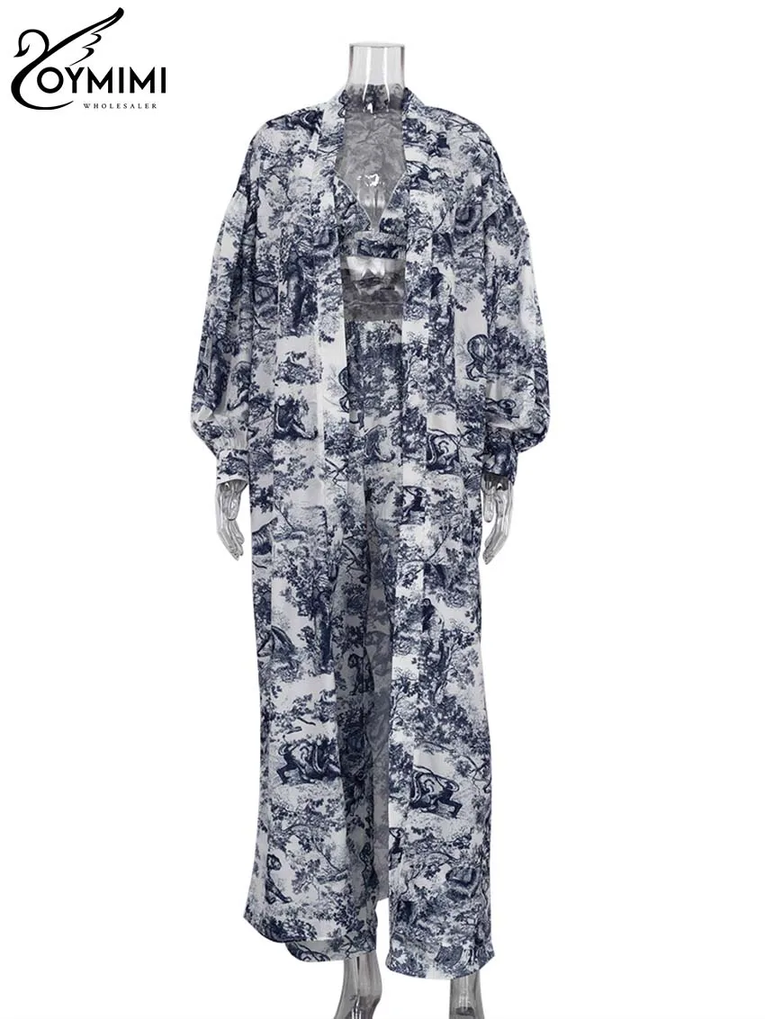 Oymimi Повседневный Синий Комплект из трех предметов с принтом для женщин