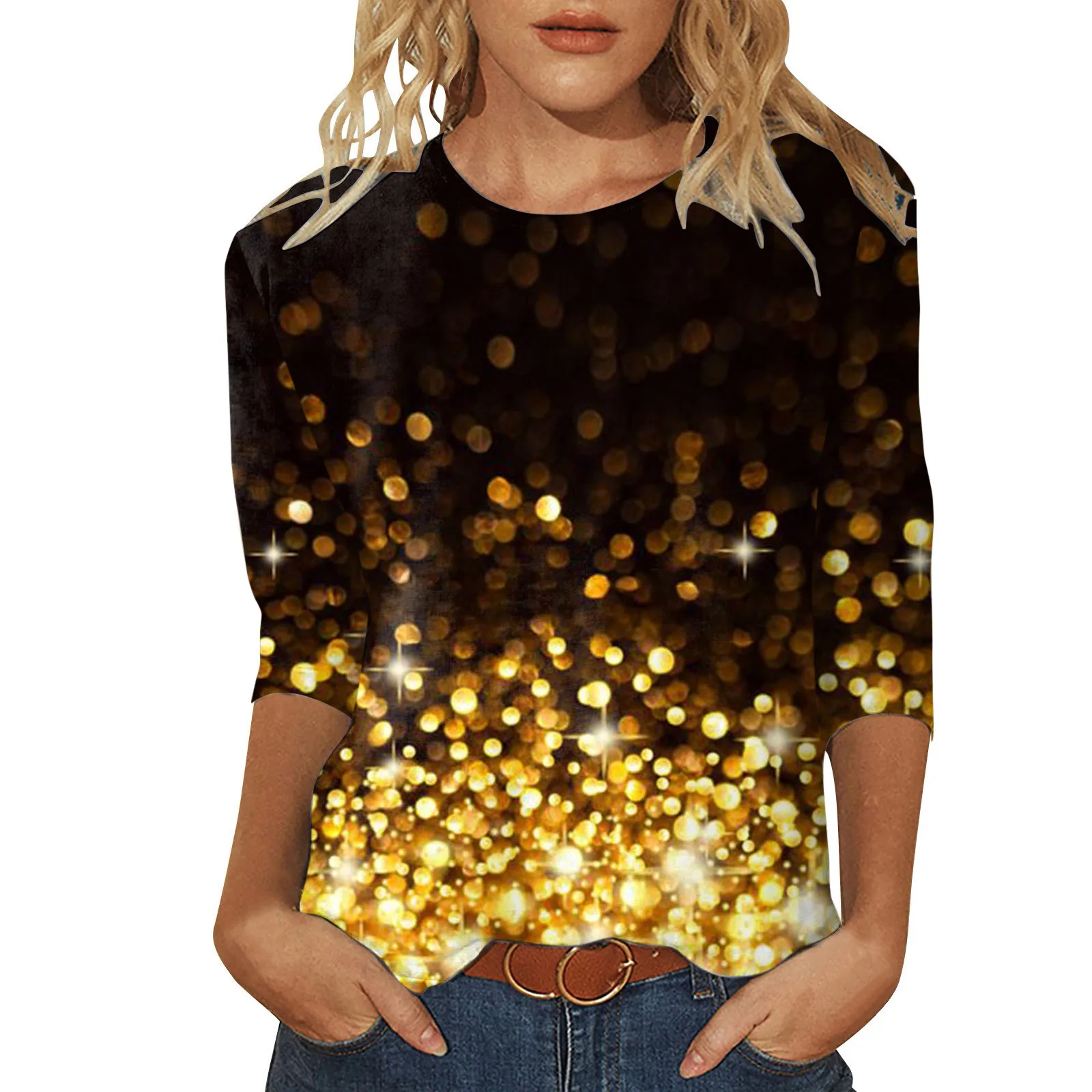 

Топы для женщин, повседневные летние топы, три четверти, рабочие футболки для женщин, женская Легкая рубашка с длинным рукавом, женская спор...