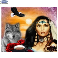 5d diy diamond painting indian woman wolf eagle animal full diamond embroidery mosaic picture of rhinestones handmade gift decor