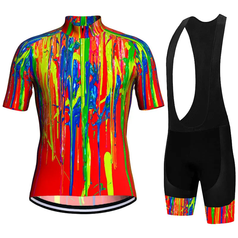 

Outdoor Short Sleeve Cycling Jersey Set Mtb Trousers Breathable Bike Wear Jacket Sweat Shirt Chile Style Sport Tops Red Clothing