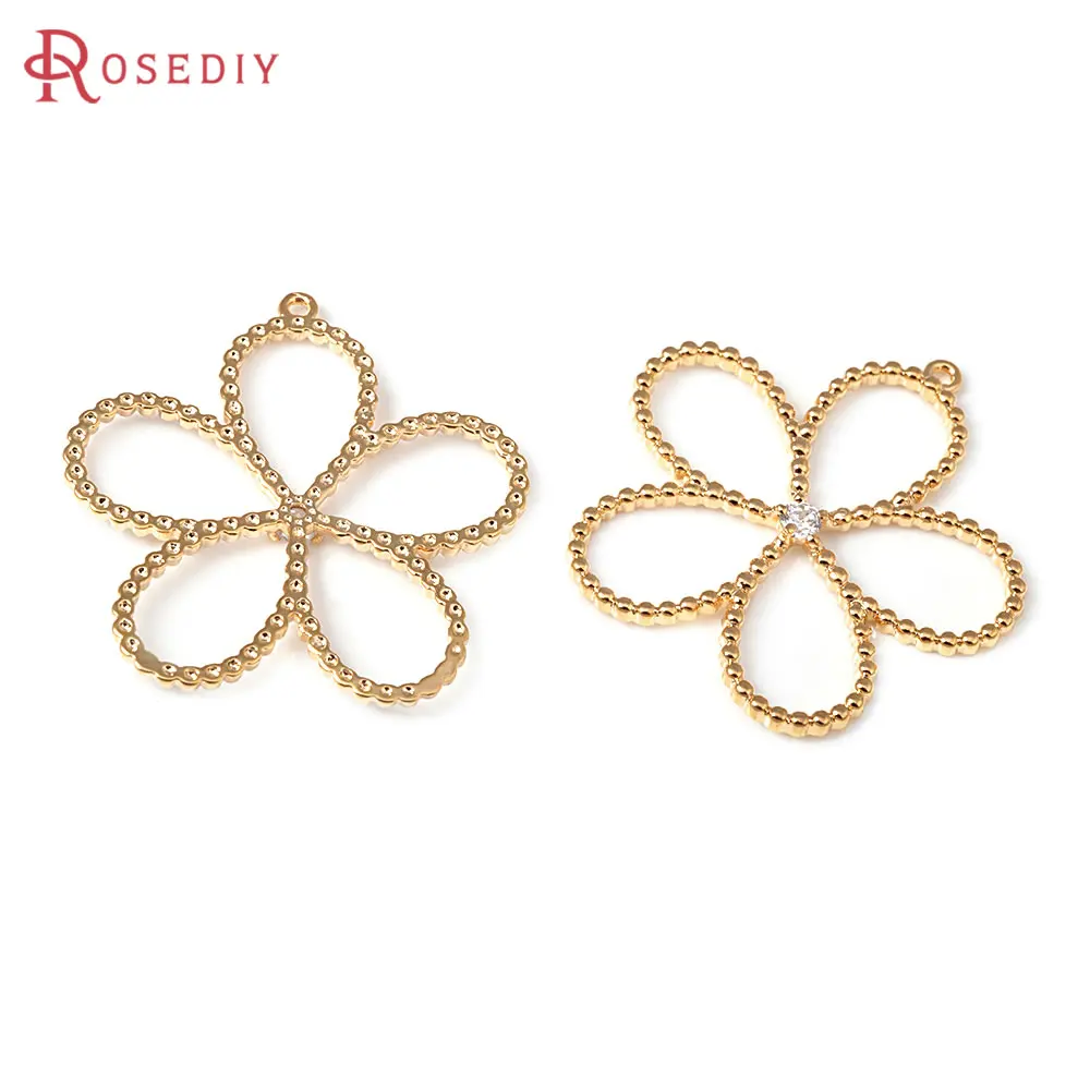 6 шт. 18-каратное золото латунь и циркон подвески в виде цветов изготовление