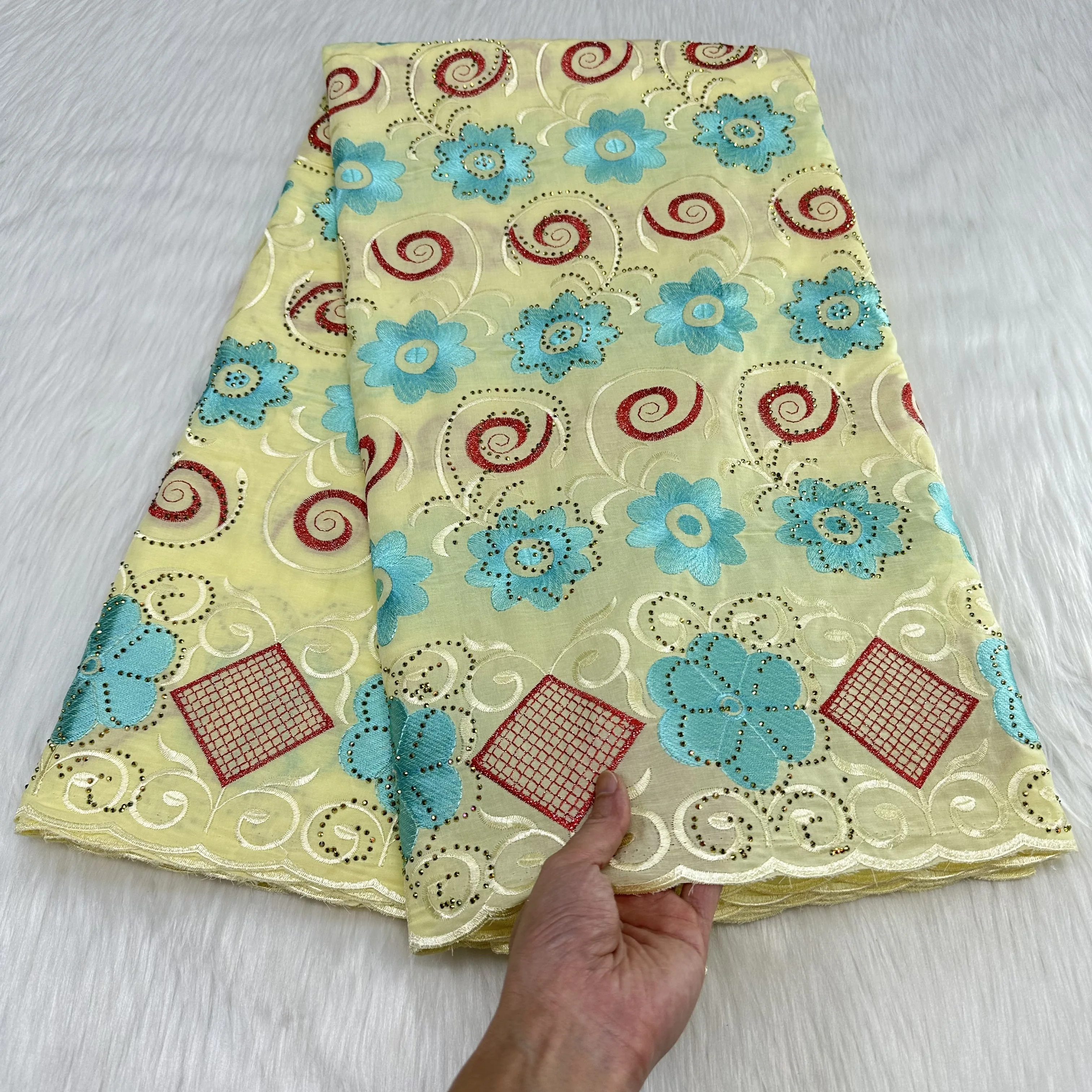 Хлопковая кружевная ткань африканская Цветочная с камнями швейцарская