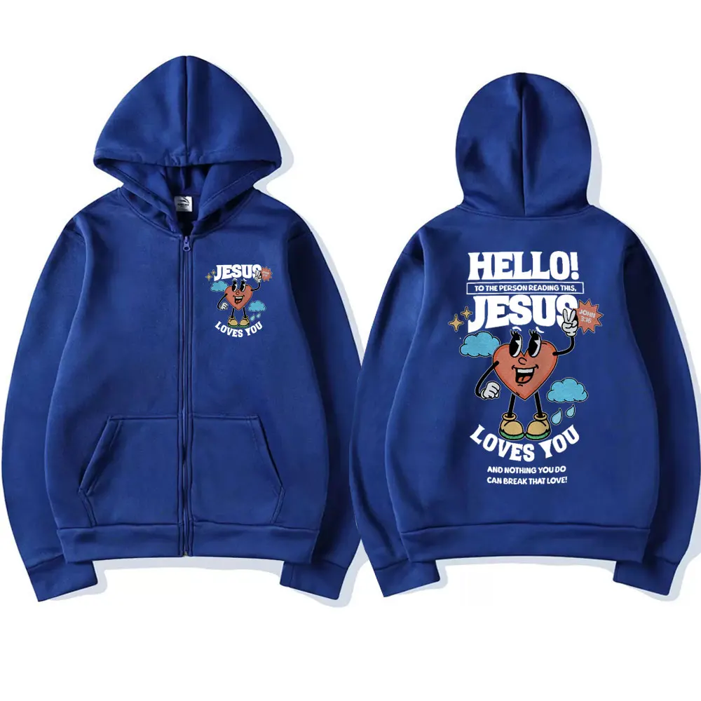 Толстовка с капюшоном на молнии изображением Иисуса из Библии