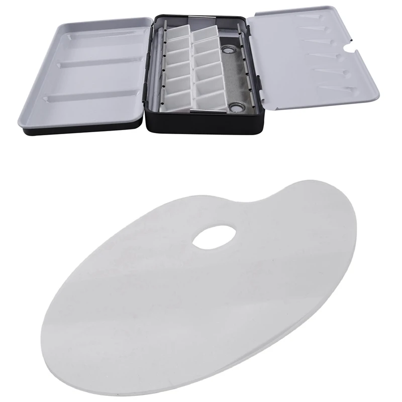 

2 Pack Clear Acrylic Paint Palette 10 X 6 Inches & 1Set Half Box [Small] With 12 Grids Watercolor Paint Tank Box