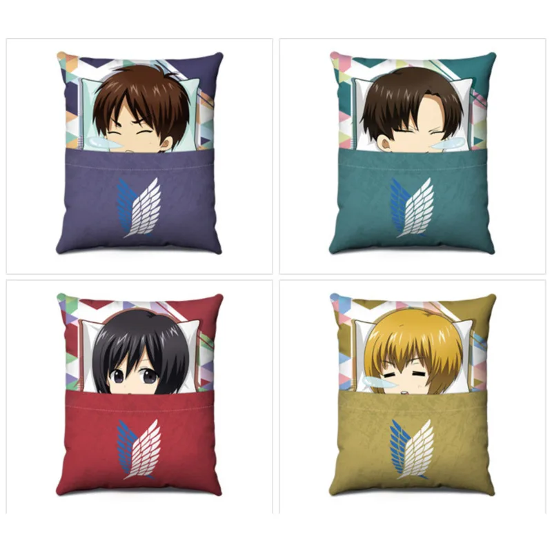 

Q Version Anime Attack On Titan Cushion Pillow Eren Jaeger Levi Mikasaed Armin Soft Plush Doll Manga Peripheral Stuffed Pillow