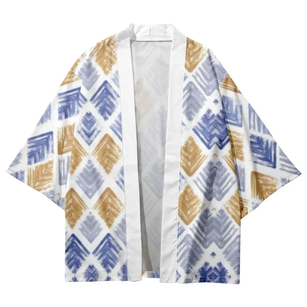 Summer Men Women Looser Cardigan Color Diamond Pattern Printed Japan Kimono Beach Shorts Yukata Clothing Harajuku Haori