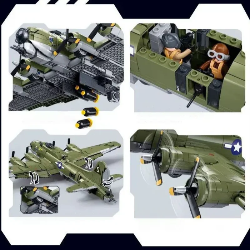 Фото Классическая модель WW2 B-17GS, летающая крепость, бомбардировщик, комплект строительных блоков, военные B17, кирпичи, игрушки, 1270 шт. №4