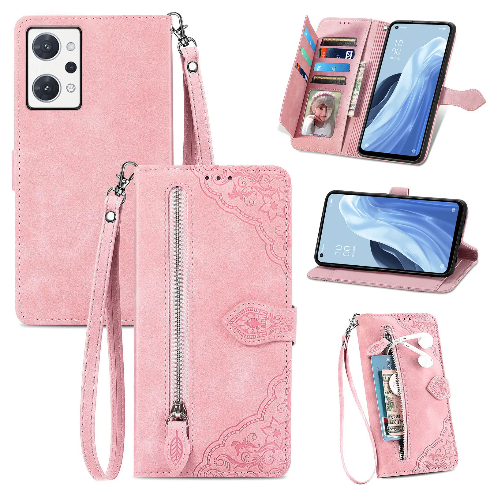 

For OPPO Reno 10 Pro Plus A1 5G Phone Case Cover Anti-knock Fashion Leather Wallet Multi card slot TPU Women's S-CH