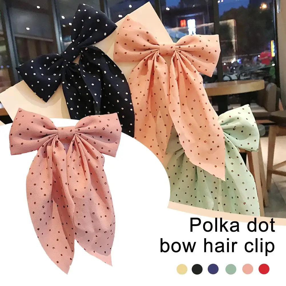 Новинка стильная волнистая заколка в горошек с большим бантом простая Корейская