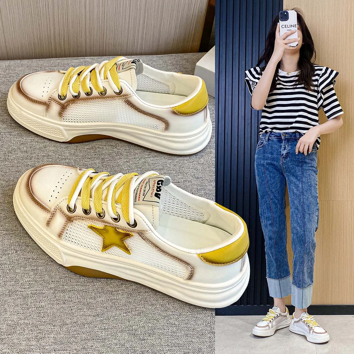 

【HUOOU&HAIOU】Fashion Women's Sneakers Increase 5CM Summer Breathable Wear-Resistant Sports Shoes All-Match Casual Shoes