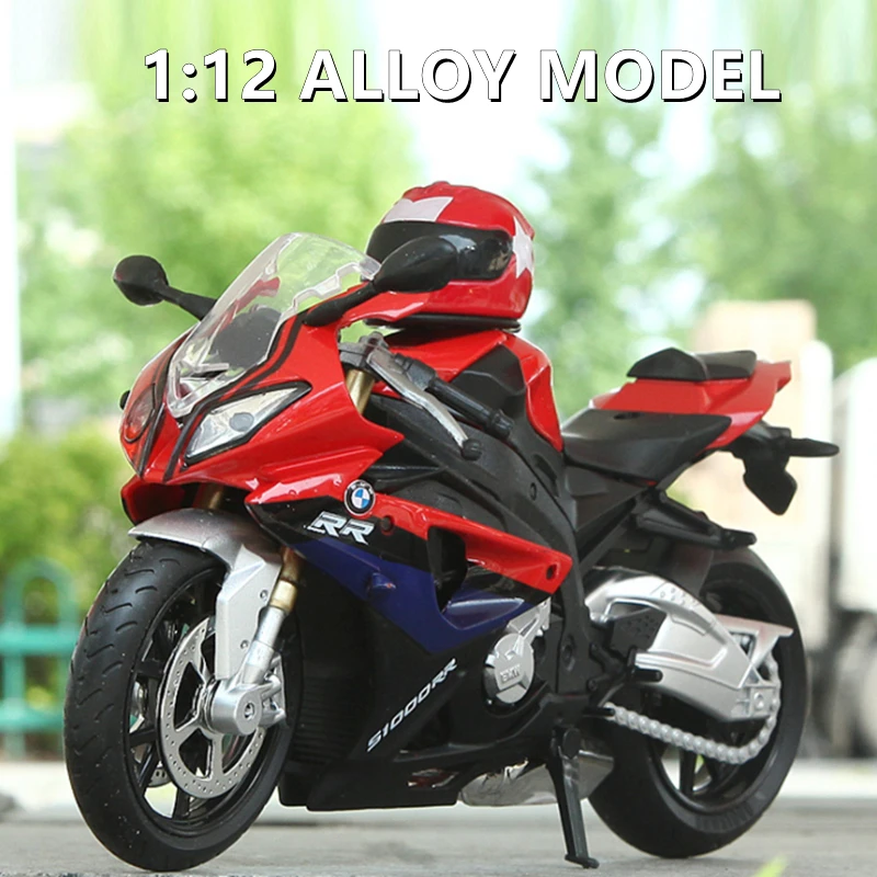 

1/12 BMW-S1000RR Racing Motorcycles Simulation Alloy Motorcycle Car Model With Helmet Sound and Light Collection Kids Toys Gift