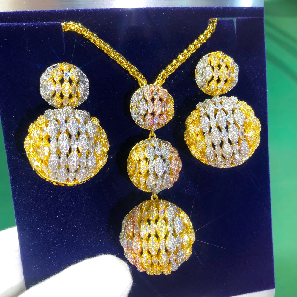 GODKI Новый модный африканский комплект из 2 шт. 3 шарика ожерелье и серьги для