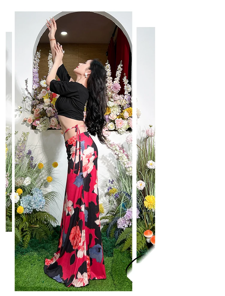 Женский костюм для танца живота комплект из двух предметов с кружевной юбкой и