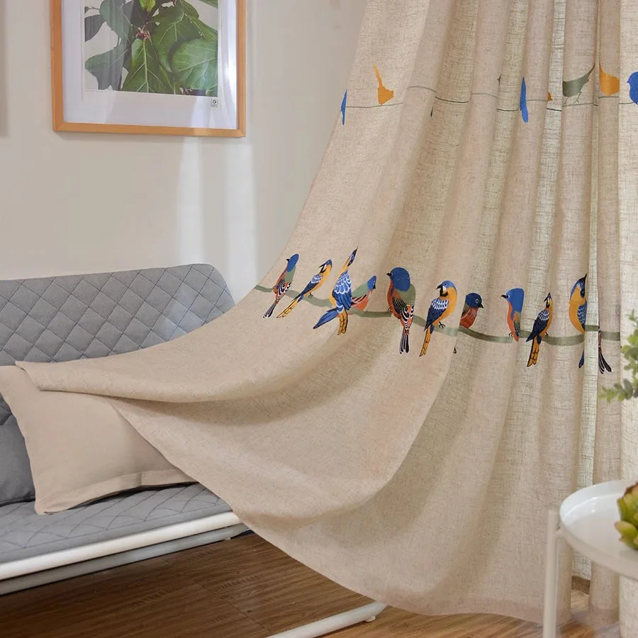 

Chinese Class Birds Embroidery Eco-Friendly Curtains Linen Semi Blackout Curtain For Living Room Bedroom Homestay Home Decor