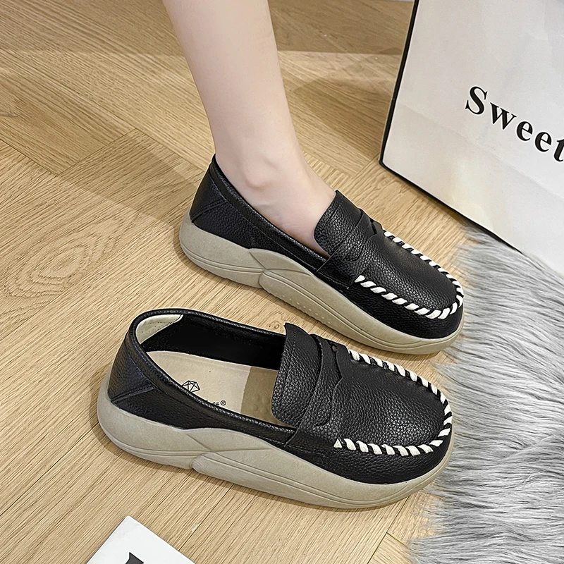 

Туфли женские кожаные на платформе, роскошные лоферы, повседневная обувь на плоской подошве, белые дизайнерские, 2022