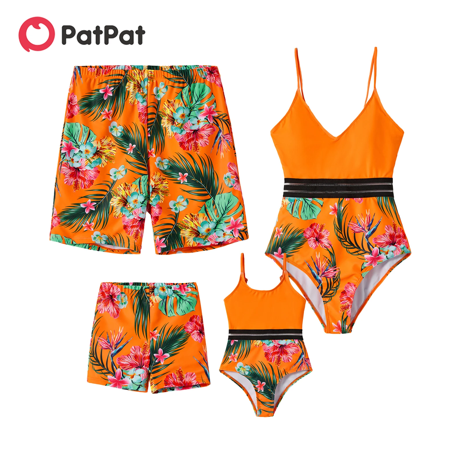 

PatPat Family Matching Floral Print Orange One-piece Swimsuit and Swim Trunks