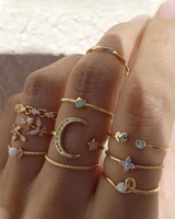 bohemian geometric zircon pearls rings sets crystal heart star moon leaves knuckle finger ring set for women fashion jewelry