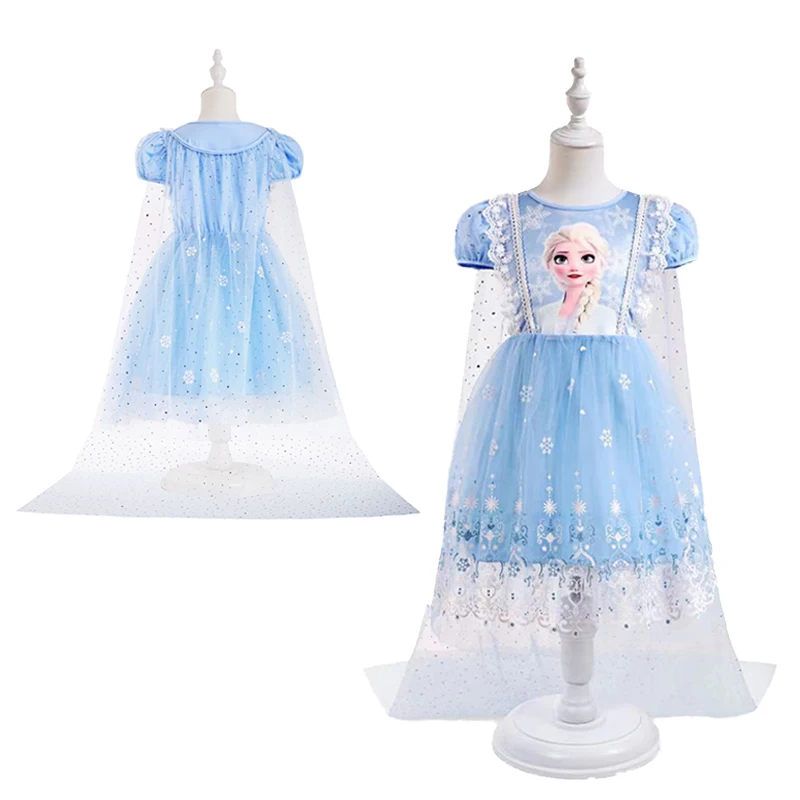 

Новое мультяшное платье для маленьких девочек, детская одежда с коротким рукавом «Холодное сердце», одежда «Снежная королева», накидка с бл...