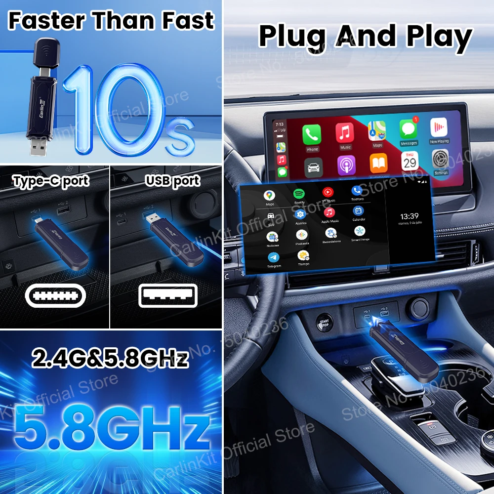 CarlinKit 5.0 Mini 5 Pro Беспроводной Android Auto адаптер CarPlay 2 4G и 8 ГГц WiFi BT Автоматическое